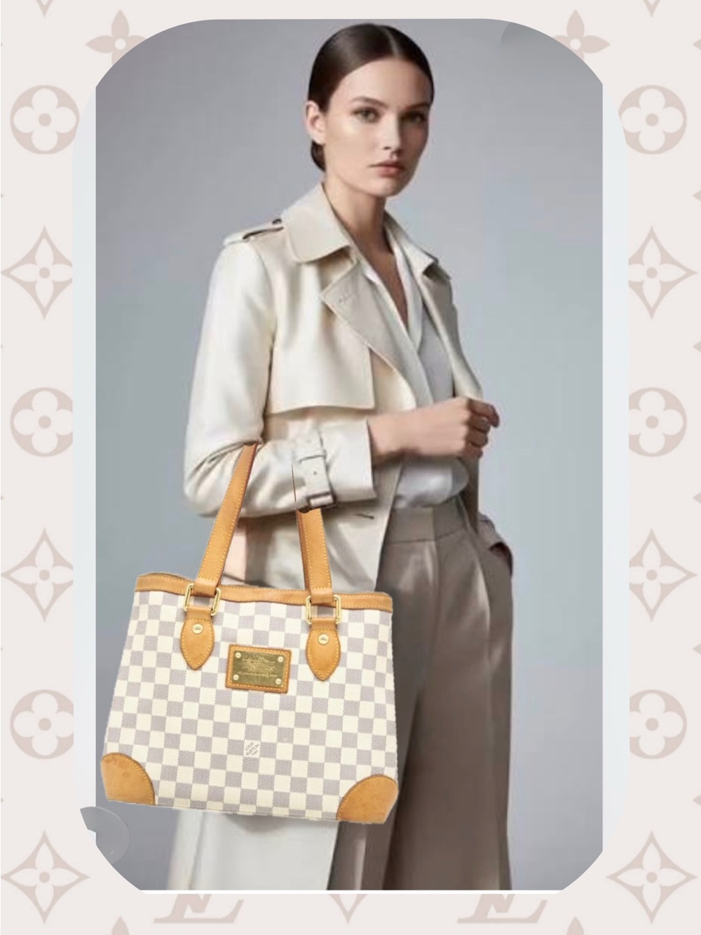 Authentic Louis Vuitton Damier Azur Hampstead PM Hand Bag 2009 Spain White